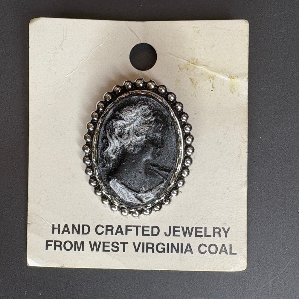 West Virginia Coal Brooch Cameo Brooch Black Cameo Coal Cameo Pin 1.25"